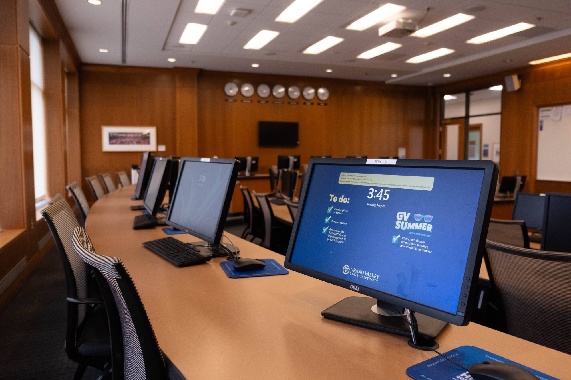 A classroom with computers